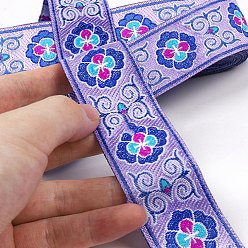 Medium Slate Blue Ethnic Style Embroidery Polyester Ribbons, Jacquard Ribbon, Garment Accessories, Flower Pattern, Medium Slate Blue, 1-1/4 inch(33mm), about 7.44 Yards(6.8m)/Roll