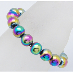Разноцветный Немагнитные синтетические гематит браслеты, красочные браслеты шарика, Размер : диаметром около 57 мм , круглых бусин: 12 мм в диаметре