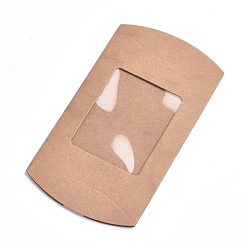 Bois Solide Boîtes d'oreiller en papier, boîte d'emballage de bonbons cadeau, avec fenêtre transparente, burlywood, 12.5x8x2.2 cm