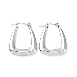 Stainless Steel Color 304 Stainless Steel Hoop Earrings for Women, Trapezoid, Stainless Steel Color, 25.5x20x3mm, Pin: 0.8mm