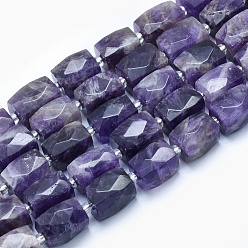 Amethyst Natural Amethyst Beads Strands, Faceted, Cuboid, 15~16x11~12x11~12mm, Hole: 1.5mm, about 20~22pcs/strand, 15.3~15.7 inch(39~40cm)