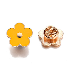 Gold Flower Shape Enamel Pin, Light Gold Plated Alloy Badge for Backpack Clothes, Nickel Free & Lead Free, Gold, 19x19.5mm