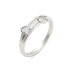 Stainless Steel Color 304 Stainless Steel Finger Ring with Rhinestone, Heart, Stainless Steel Color, US Size 8(18.1mm)