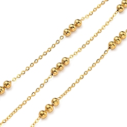 Real 18K Gold Plated 304 Stainless Steel Satellite Chains, Soldered, with Spool, Real 18K Gold Plated, 1.5x1x0.3mm, Bead: 9x3mm, 10m/roll