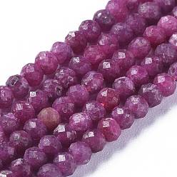 Ruby Natural Ruby/Red Corundum Beads Strands, Faceted, Rondelle, 3.5~4x2.8~3mm, Hole: 0.6mm, about 139pcs/strand, 15.35 inch(39cm)