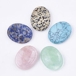 Mixed Stone Natural/Synthetic Mixed Gemstone Massager, Worry Stone for Anxiety Therapy, Oval, 44~45x34~35x9~10mm