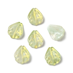 Vert Jaune Pendentifs en verre teint et chauffé, avec de la poudre de paillettes, pétale d'oeillet, vert jaune, 17.5x15x4.5mm, Trou: 1.4mm