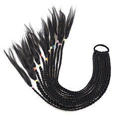 Black High Temperature Fiber Colored Braids Hair Piece Ponytail Dreadlocks Hair Ornaments, Hair Accessories Women Children Girl, Black, 600~650mm
