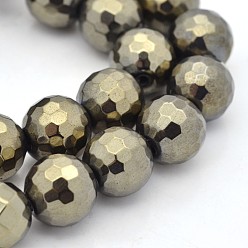 Antique Bronze Plated Round Non-magnetic Synthetic Hematite Beads Strands, Imitation Pyrite, Faceted, Antique Bronze Plated, 8mm, Hole: 1mm, about 46pcs/strand, 16 inch