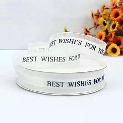 White Printed Polyester Satin Ribbon, Word Best Wishes For You, White, 1 inch(24mm), about 44.84 Yards(41m)/Roll