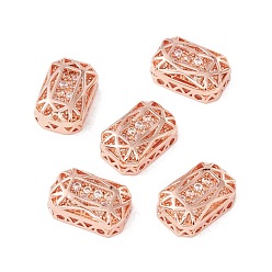 Champagne Gold Eco-friendly Brass Micro Pave Cubic Zirconia Multi-strand Links, Rack Plating, Cadmium Free & Lead Free, Rectangle Octagon, Rose Gold, Champagne Gold, 14x10x5mm, Hole: 1.4mm