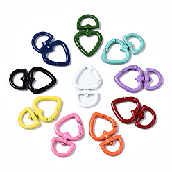Mixed Color Spray Painted Eco-Friendly Alloy Swivel Snap Hooks Clasps, Cadmium Free & Nickel Free & Lead Free, Heart, Mixed Color, 45x27x5.5mm, Hole: 7x14.5mm