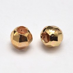 Light Gold Rack Plating and Vacuum Plating Brass Round Faceted Spacer Beads, Light Gold, 3mm, Hole: 1mm