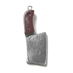 Tableware Opaque Resin Pendants, with Platinum Tone Iron Loops, Electrical Appliance Charms, Gray, Knife Pattern, 45.5x18x6mm, Hole: 2mm
