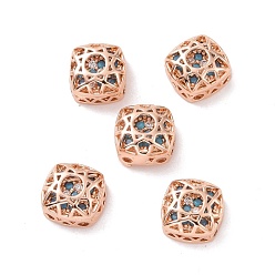 Turquoise Eco-friendly Brass Cubic Zirconia Multi-Strand Links, Cadmium Free & Lead Free, Square, Rose Gold, Turquoise, 8x8x5mm, Hole: 1.2mm