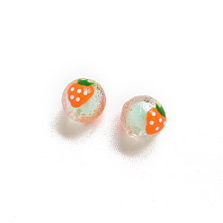 Strawberry Transparent Acrylic Bead, Bead in Bead, Round, Strawberry Pattern, 16mm
