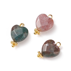 Indian Agate Natural Indian Agate Charms, with Golden Tone Brass Findings, Faceted Heart, 15x10x5mm, Hole: 1.6mm