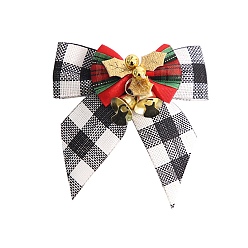 Humo Blanco Bowknot de patrón de tartán de lino con decoración colgante de campana, para adornos colgantes de árboles de navidad, whitesmoke, 80x80 mm
