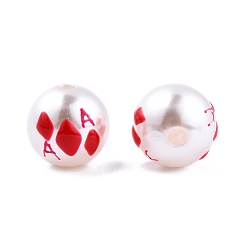Roja Cuentas de esmalte de perlas de imitación de plástico abs opaco de halloween, redondo con diamante, rojo, 11.5~12 mm, agujero: 2 mm