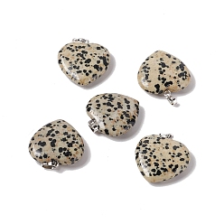 Dalmatian Jasper Natural Dalmatian Jasper Pendants, with Platinum Tone Brass Findings, Heart Charm, 27~28x25x7mm, Hole: 7x4mm