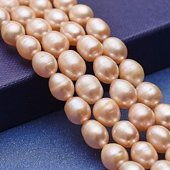 Bisque Natural Cultured Freshwater Pearl Beads Strands, Potato, Bisque, 8~10x7~8mm, Hole: 0.5mm, about 40~41pcs/strand, 14.76~15.15 inch(37.5~38.5cm)