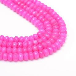 Magenta Natural White Jade Bead Strands, Dyed, Faceted, Rondelle, Magenta, 4~5x3mm, Hole: 0.5mm, about 115~120pcs/strand, 13.39~13.98 inch(34~35.5cm)
