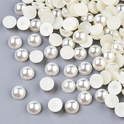 Beige Cabochons en plastique imitation perle abs, demi-tour, beige, 8x4mm