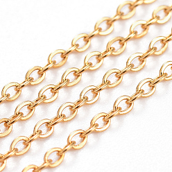 Golden Handmade Ion Plating(IP) 304 Stainless Steel Cable Chains, Soldered, with Spool, Flat Oval, Golden, 1.5x1.2x0.2mm, about 65.61 Feet(20m)/roll