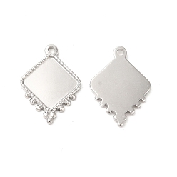 Stainless Steel Color 304 Stainless Steel Pendant Cabochon Settings, Rhombus, Stainless Steel Color, Tray: 13.5x13.5mm, 21x15x2mm, Hole: 1.6mm