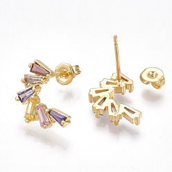 Golden Brass Cubic Zirconia Stud Earrings, with Ear Nuts, Golden, 14.5x9.5mm, Pin: 0.7mm