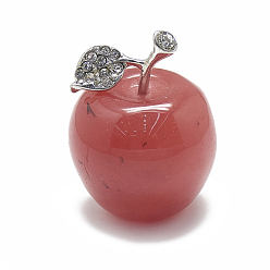 Cherry Quartz Glass Cherry Quartz Glass Display Decorations, with Rhinestone and Alloy Findings, Apple, Platinum, Crystal, 51~53x55mm