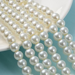 Jaune Clair Cuisson peint perles de verre nacrées brins de perles rondes, jaune clair, 8~9mm, Trou: 1mm, Environ 105 pcs/chapelet, 31.4 pouce