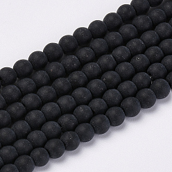 Noir Chapelets de perles en verre transparentes  , givré, ronde, noir, 8mm, Trou: 1.5mm, Environ 42 pcs/chapelet, 11.8 pouce