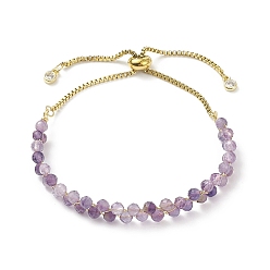 Améthyste Bracelet coulissant perlé double couche d'améthyste naturelle, or 304 bijoux en acier inoxydable pour femmes, diamètre intérieur: 1-1/2~2 pouce (3.85~4.95 cm)