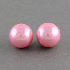 Pink Perlas redondas de perlas de imitación de plástico abs, rosa, 10 mm, Agujero: 2 mm, sobre 1000 unidades / 500 g