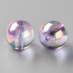 Lilas Perles acryliques transparentes, de couleur plaquée ab , ronde, lilas, 20x19mm, Trou: 3mm, environ111 pcs / 500 g
