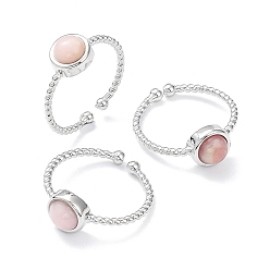 Pink Opal Natural Pink Opal Cuff Rings, Rack Plating Brass Open Rings for Women, Platinum, 1.5~2.5mm, Inner Diameter: 18mm