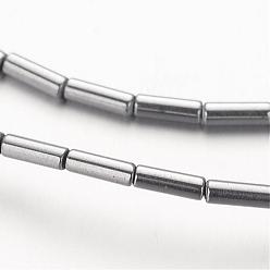 Platino Plateado Electroplate hematites sintética hebras de perlas no magnéticas, tubo, platinado, 4x1 mm, agujero: 0.5 mm, sobre 97 unidades / cadena, 15.7 pulgada