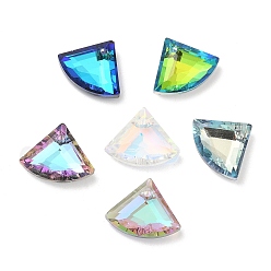 Mixed Color Electroplated Glass Pendants, Back Plated, Faceted, Fan-Shaped, Mixed Color, 12x15x5mm, Hole: 1.2mm