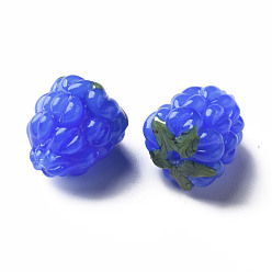 Blue Handmade Lampwork Beads, Raspberry, Blue, 15~16x13~14mm