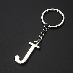 Letter J Platinum Plated Alloy Pendant Keychains, with Key Ring, Letter, Letter.J, 3.5x2.5cm