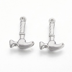 Stainless Steel Color 201 Stainless Steel Pendants, Hammer, Stainless Steel Color, 19x12x3mm, Hole: 1.5mm
