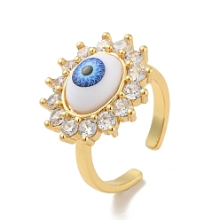 Azul Sol de zirconia cúbica con anillo abierto de mal de ojo con acrílico, joyas de latón chapado en oro real 18k para mujer, sin plomo y cadmio, azul, tamaño de EE. UU. 6 1/2 (16.9 mm)