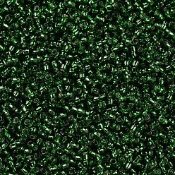 Green 8/0 Grade A Round Glass Seed Beads, Silver Lined, Green, 8/0, 3x2mm, Hole: 1mm, about 10000pcs/pound