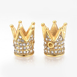 Oro 304 bolas de acero inoxidable, con diamantes de imitación, corona, dorado, 12x10 mm, agujero: 1 mm