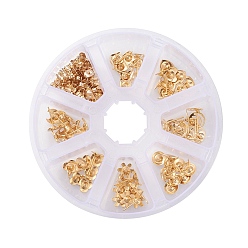 Golden 304 Stainless Steel Sutd Earring Findings Kits, with Earring Settings & Ear Nuts, Mixed Shape, Golden, 140pcs/box
