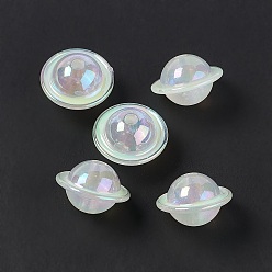 Aquamarine UV Plating Rainbow Iridescent Acrylic Beads, Planet, Aquamarine, 22.5x15mm, Hole: 3.5mm