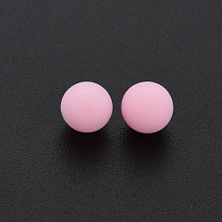 Pink Opaque Acrylic Beads, Frosted, No Hole, Round, Pink, 6mm, about 3900pcs/500g