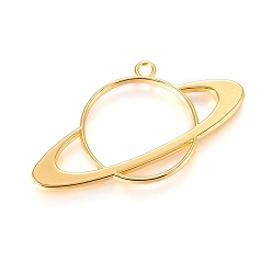 Golden Alloy Open Back Bezel Pendants, For DIY UV Resin, Epoxy Resin, Pressed Flower Jewelry, Planet, Golden, 28.4x54.8x2.45mm, Hole: 3mm