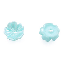 Turquesa Tapas de cuentas de perlas de imitación de resina, 5-pétalo, flor, turquesa, 7.5x8x2.5 mm, agujero: 1 mm